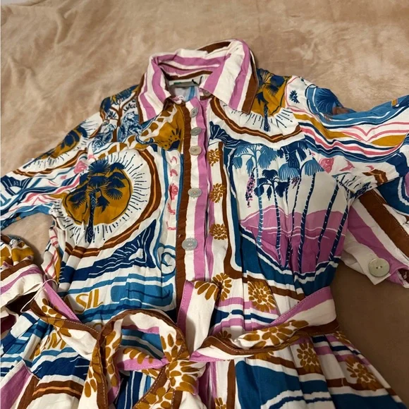 FARM Rio Cerrado Stamps Midi Shirt Dress. Size S. - Picture 3 of 7